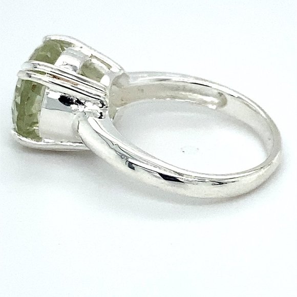 Green Amethyst 6.02ct Platinum Finish Silver Ring - Picture 5 of 6